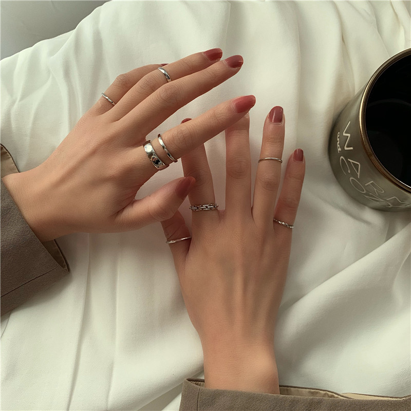 7件套戒指女时尚个性轻奢小众设计ins风潮冷淡风高级欧美素圈尾戒